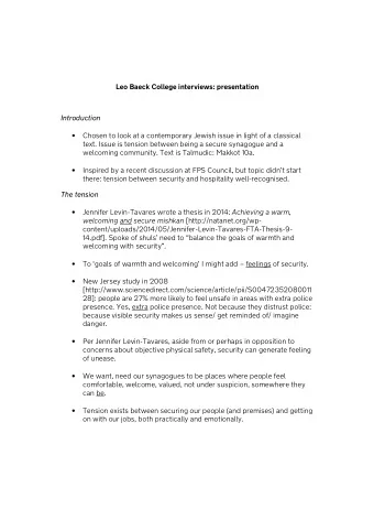 Leo Baeck College interviews: presentation  Introduction  Chosen to look at a contemporary