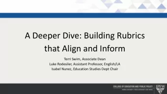 A Deeper Dive: Building Rubrics  that Align and Inform  Terri Swim, Associate Dean  Luke Rodesiler,