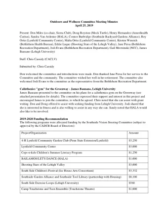 Outdoors and Wellness Committee Meeting Minutes April 25, 2019  Present: Don Miles (co-chair,