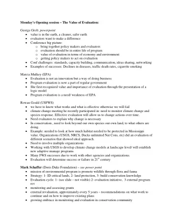 Mondays Opening session  The Value of Evaluation: George Grob: powerpoint  value is in the