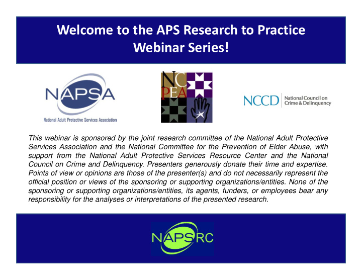 welcome to the aps research to practice webinar series