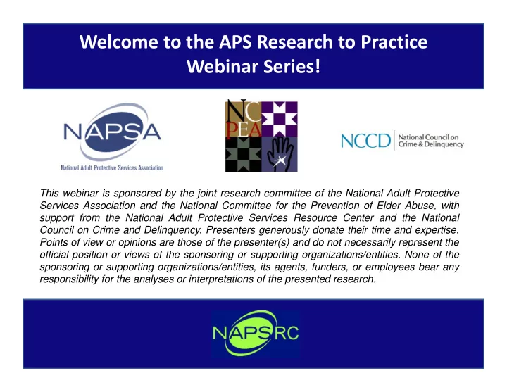 welcome to the aps research to practice webinar series