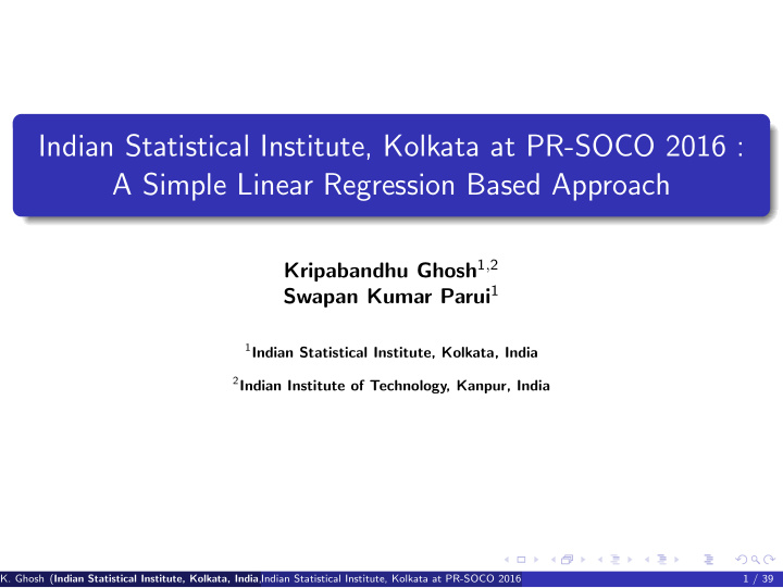 indian statistical institute kolkata at pr soco 2016 a