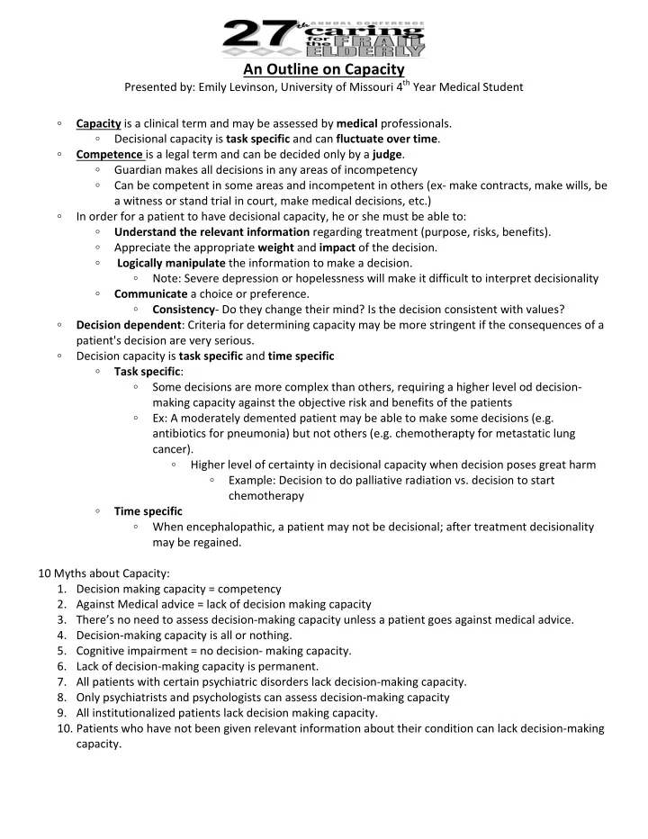 an outline on capacity