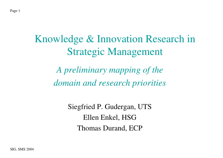 knowledge innovation research in strategic management