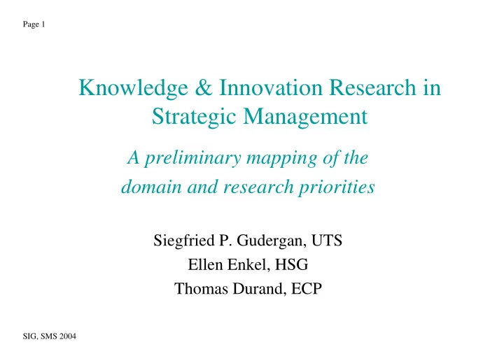 knowledge innovation research in strategic management