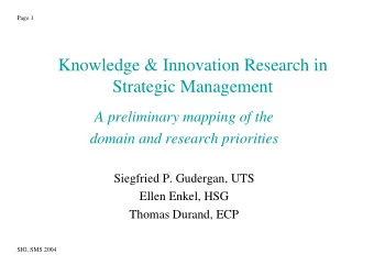 Knowledge &amp; Innovation Research in  Strategic Management  A preliminary mapping of the  domain