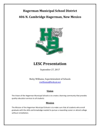 LESC Presentation  September 27, 2017  Ricky Williams, Superintendent of Schools