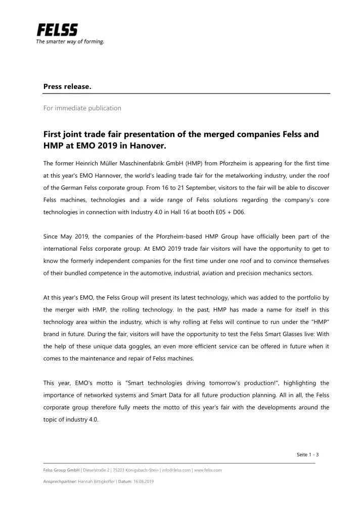 press release for immediate publication first joint trade