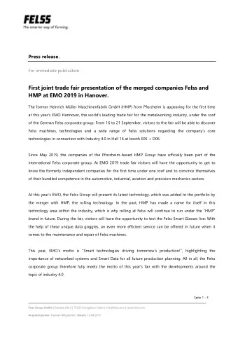 Press release.  For immediate publication  First joint trade fair presentation of the merged