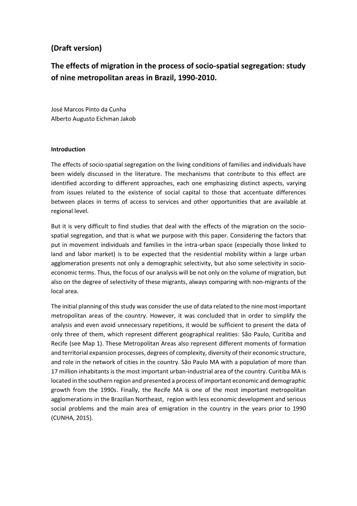 draft version the effects of migration in the process of