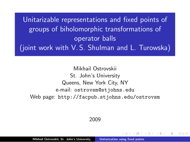 unitarizable representations and fixed points of groups