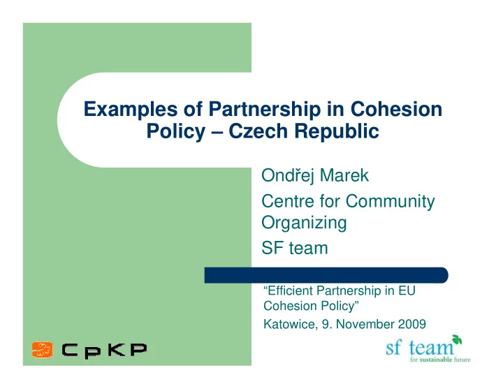 examples of partnership in cohesion policy czech republic