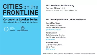 Coronavirus Speaker Series:  Sharing Knowledge to Respond with Resilience  Robert Muir-Wood  Chief