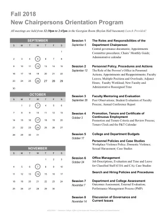 Fall 2018 New Chairpersons Orientation Program All meetings are held from 12:30pm to 2:45pm in the