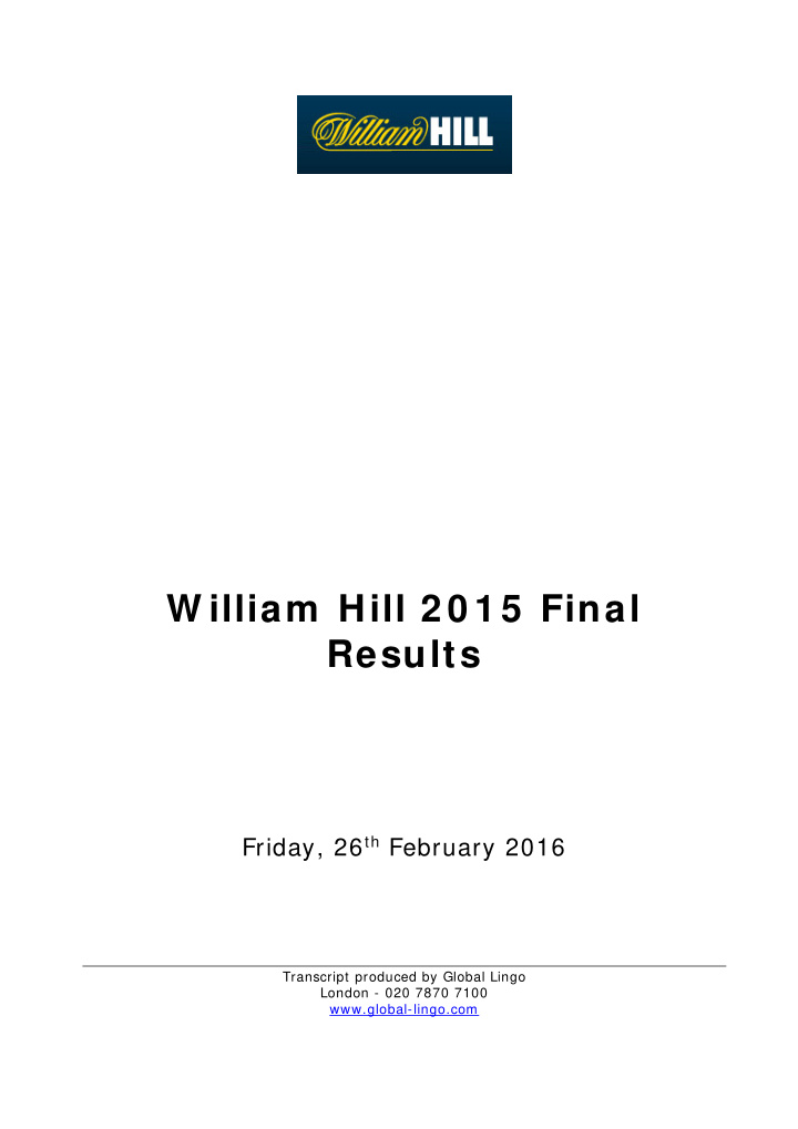 w illiam hill 2 0 1 5 final results