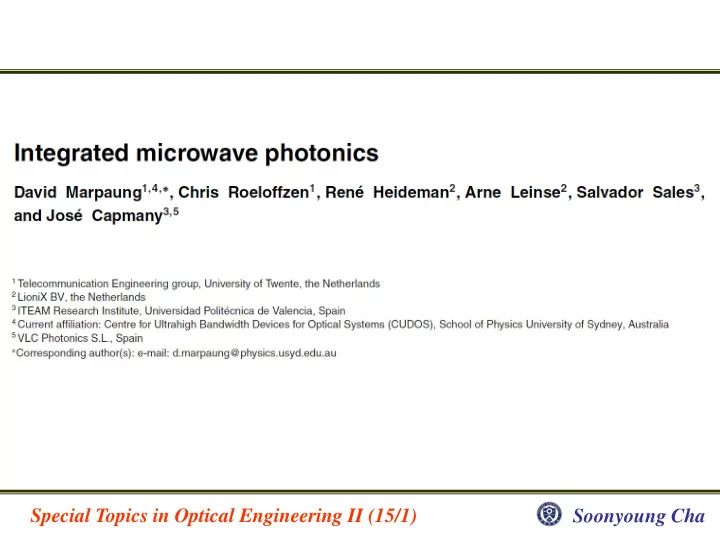 special topics in optical engineering ii 15 1 soonyoung