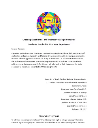 Creatj  tjng Experientj  tjal and Interactj  tjve Assignments for  Students Enrolled in First Year