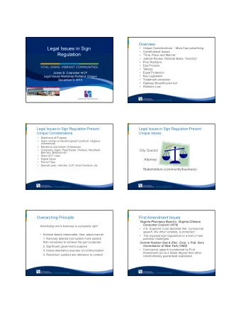 12/17/2014  Overview  Legal Issues in Sign   Unique Considerations  More than advertising