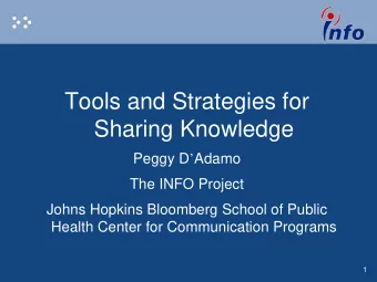 Tools and Strategies for  Sharing Knowledge Peggy D  Adamo  The INFO Project  Johns Hopkins