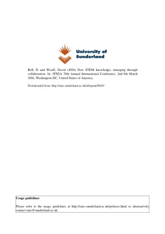Bell, D and Wooff, David (2016) New STEM knowledge; emerging through  collaboration. In: ITEEA 78th