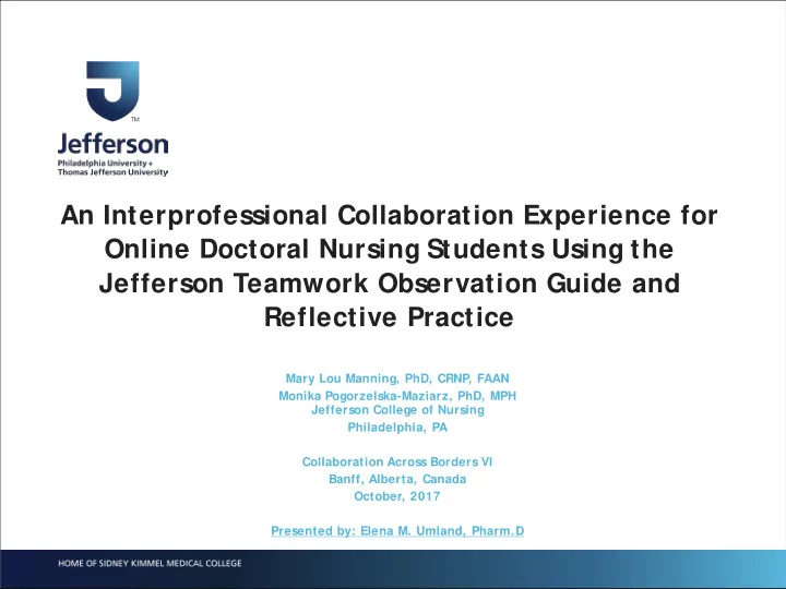 an interprofessional collaboration experience for online