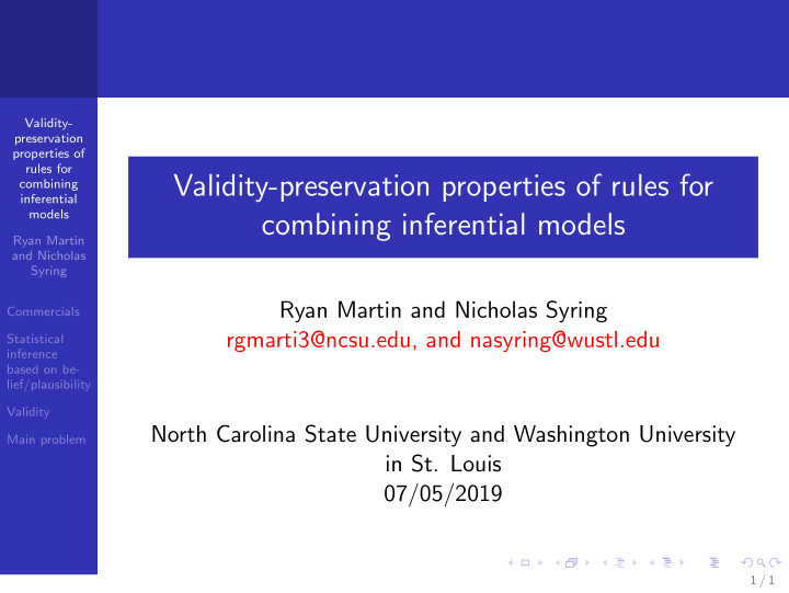 validity preservation properties of rules for
