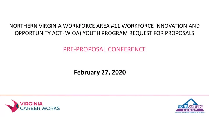 pre proposal conference february 27 2020 who we are