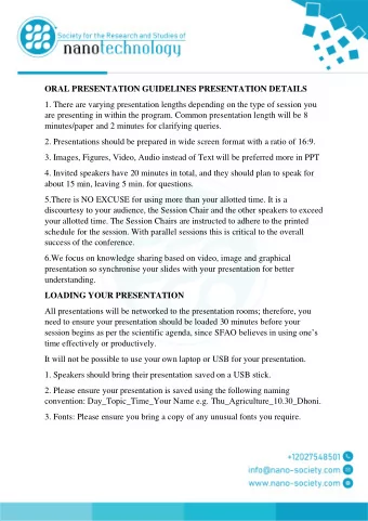 ORAL PRESENTATION GUIDELINES PRESENTATION DETAILS  1. There are varying presentation lengths