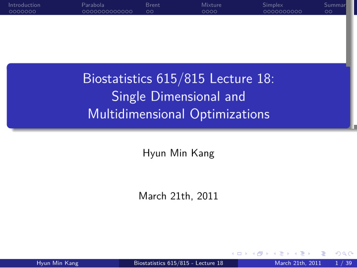 multidimensional optimizations single dimensional and