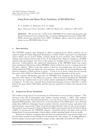 Long-Term and Short-Term Variations of NICMOS Foci A. A. Suchkov, L. Bergeron, &amp; G. G. Galas 1