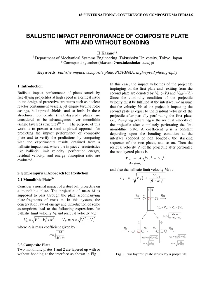 ballistic impact performance of composite plate with and