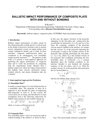 BALLISTIC IMPACT PERFORMANCE OF COMPOSITE PLATE  WITH AND WITHOUT BONDING H.Kasano 1 * 1 Department