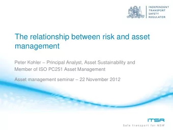 The relationship between risk and asset  management Peter Kohler  Principal Analyst, Asset