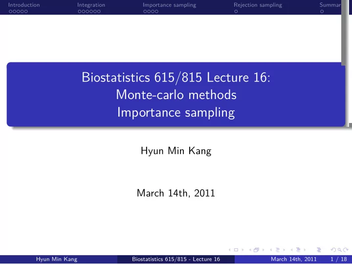 importance sampling monte carlo methods biostatistics 615