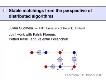 Stable matchings from the perspective of  distributed algorithms Jukka Suomela  HIIT, University