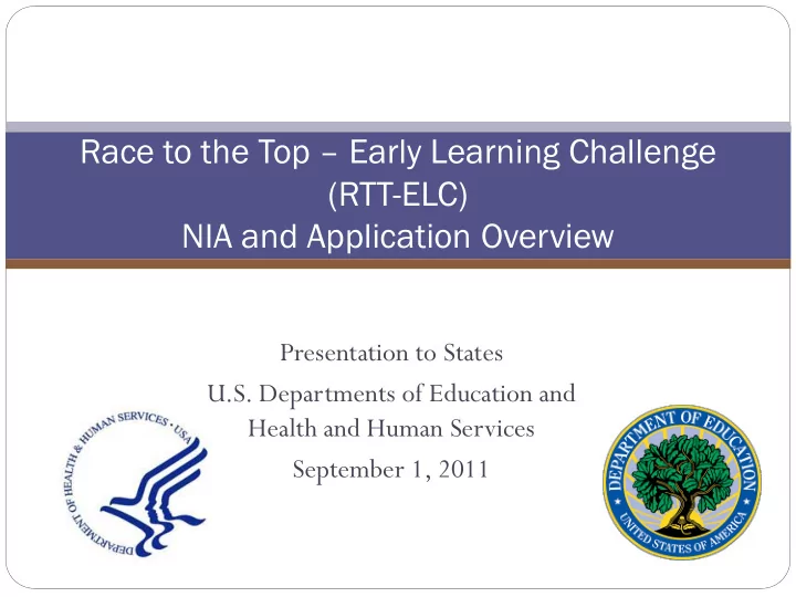 race to the top early learning challenge rtt elc nia and