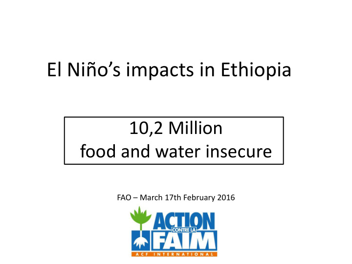 el ni o s impacts in ethiopia