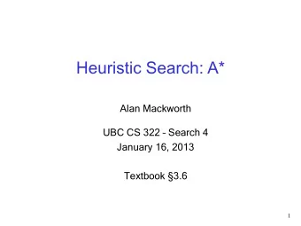 Lecture Overview  Recap  Search heuristics: admissibility and  examples  Recap of BestFS