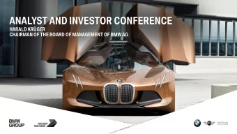ANALYST AND INVESTOR CONFERENCE  HARALD KRGER  CHAIRMAN OF THE BOARD OF MANAGEMENT OF BMW AG