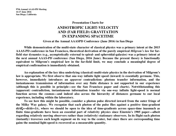 anisotropic light velocity and far field gravitation in