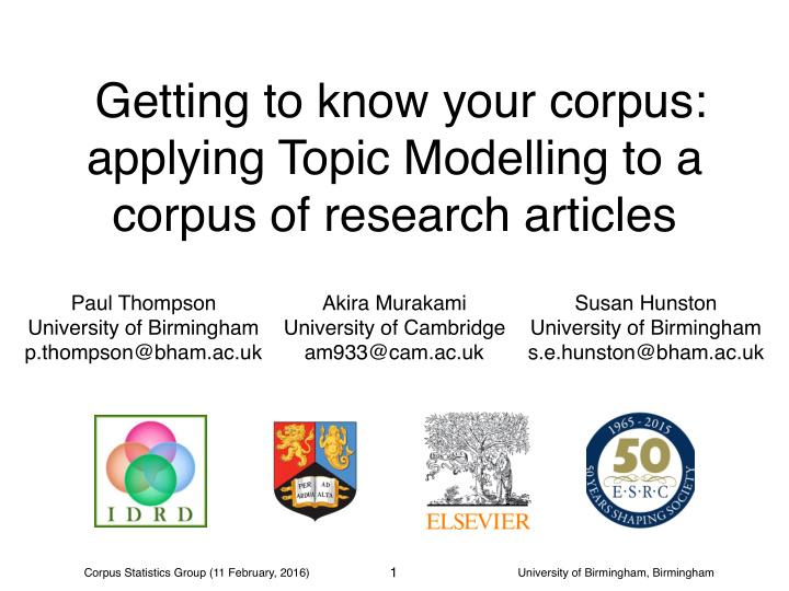 getting to know your corpus applying topic modelling to a