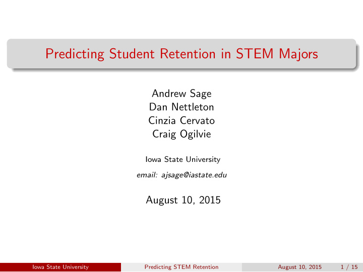 predicting student retention in stem majors