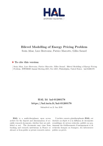 Bilevel Modelling of Energy Pricing Problem  publics ou privs.  recherche franais ou