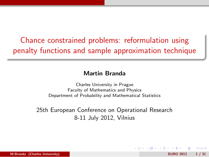 chance constrained problems reformulation using penalty