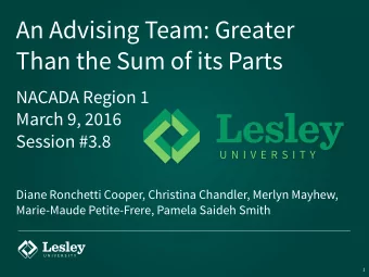 An Advising Team: Greater  Than the Sum of its Parts  NACADA Region 1  March 9, 2016  Session #3.8