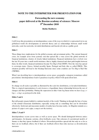 NOTE TO THE INTERPRETER FOR PRESENTATION FOR  Forecasting the new economy  paper delivered at the