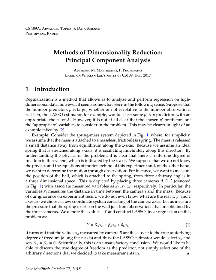 methods of dimensionality reduction principal component