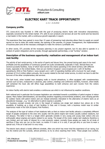 ELECTRIC KART TRACK OPPORTUNITY (v. 5.2  31.03.2016)  Company profile  OTL (www.otl.it) was