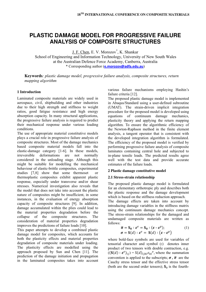 plastic damage model for progressive failure analysis of